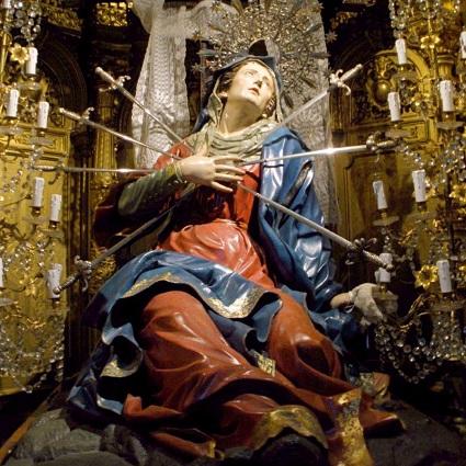 7 Sorrows of Mary The month of September in the Roman Catholic Church is traditionally dedicated to the Blessed Virgin Mary under the title of Our Lady of Sorrows.