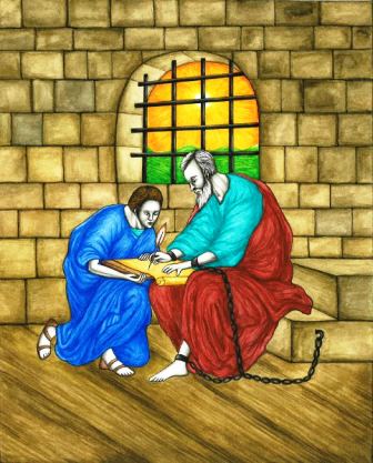 Paul and Onesimus In this original book illustration, by Jason Koltuniak in Saved by the Alphabet from Divine Providence Press, Onesimus, a runaway slave, visits the apostle Paul who is in prison.