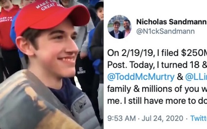 Nicholas Sandmann Nicholas Sandmann of Covington Catholic High School wins defamation lawsuits against CNN and the Washington Post.